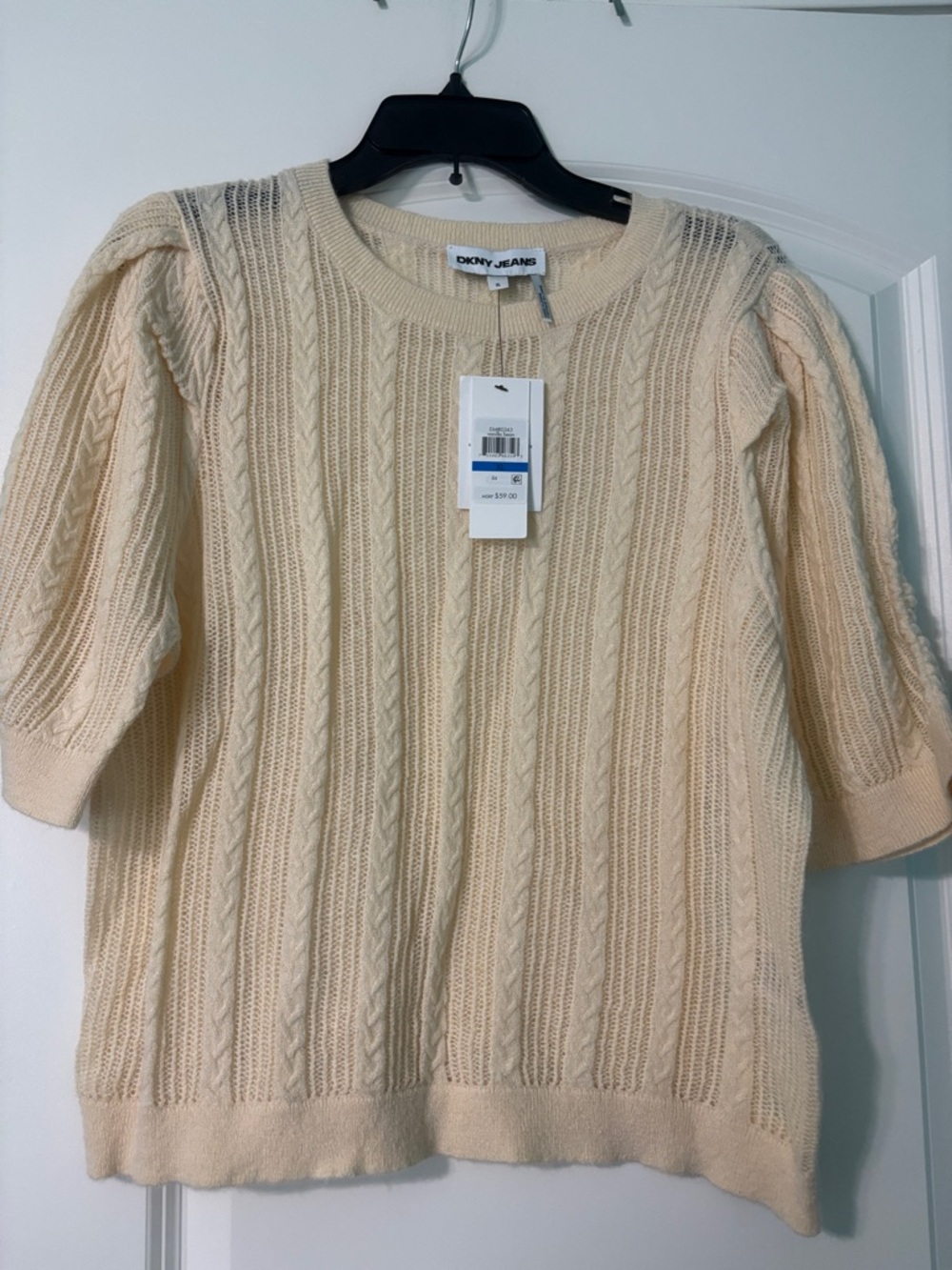 DKNY Cream Cable Knit Scoop Neck Sweater